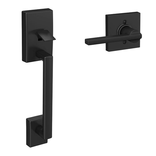 Schlage Residential Fc285 Custom Century Handleset/Lower Half Style, Lower -Front Entry Set, Latitude Lever, Collins Decorative Inside Trim, Deadbolt Not Included, Matte Black