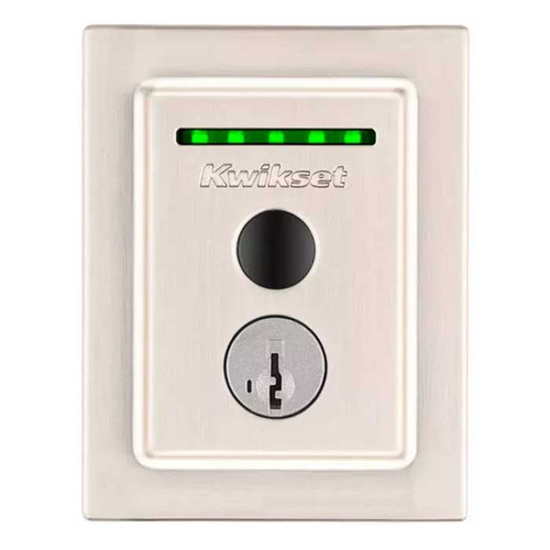 Kwikset Halo Touch Fingerprint Wi-Fi Enabled Smart Deadbolt Contemporary Design Lock, Round Corner Adjustable 20 Minute Ul Latch And Round Corner Strike, Satin Nickel