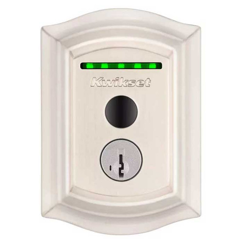 Kwikset Halo Touch Fingerprint Wi-Fi Enabled Smart Deadbolt Traditional Design Lock, Round Corner Adjustable 20 Minute Ul Latch And Round Corner Strike, Satin Nickel