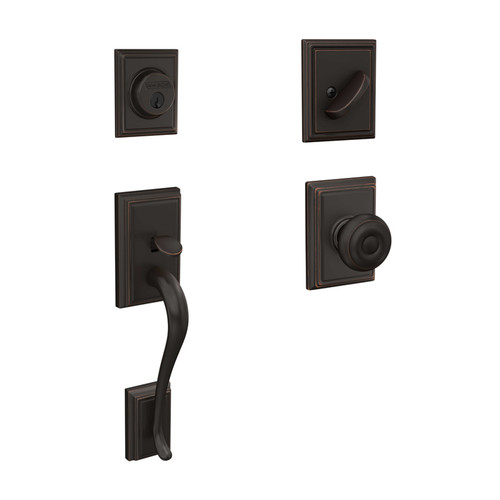 Schlage Residential F60 Addison Handleset/Entrance Georgian Knob Complete Lock Style Handleset, Inside Rose, Aged Bronze