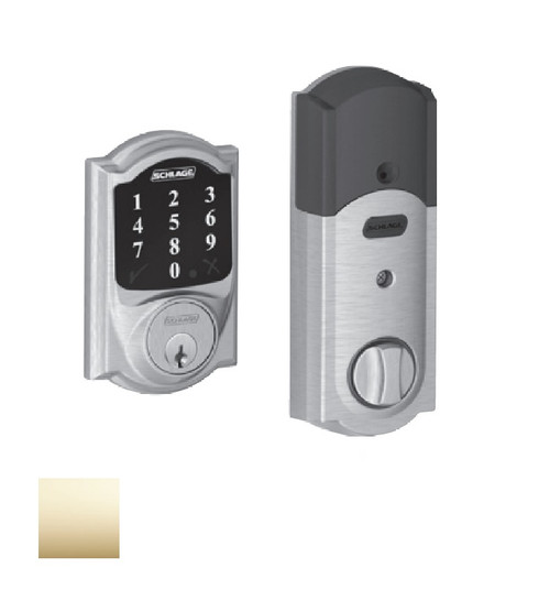 Schlage Residential BE468ZP Connect Deadbolt Touchscreen, Z-Wave Technology, No Alarm Function, Camelot Trim, Bright Polished Brass