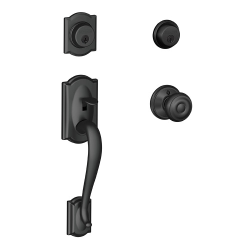 Schlage Residential F62 Camelot Double Cylinder Handleset With Georgian Entrance Knob Style, Matte Black