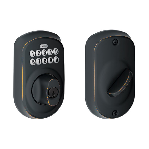 Schlage Residential BE365 Electronic Keypad Deadbolt, Plymouth Trim, Aged Bronze