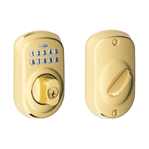 Schlage Residential BE365 Electronic Keypad Deadbolt, Plymouth Trim, Lifetime Bright Brass