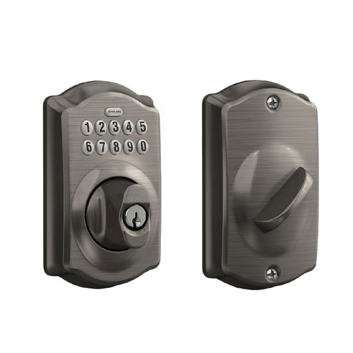 Schlage Residential BE365 Electronic Keypad Deadbolt, Camelot Trim, Antique Satin Nickel Blackened