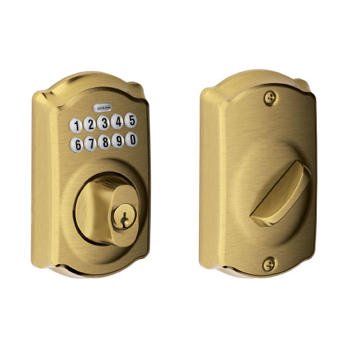 Schlage Residential BE365 Electronic Keypad Deadbolt, Camelot Trim, Antique Satin Brass Blackened