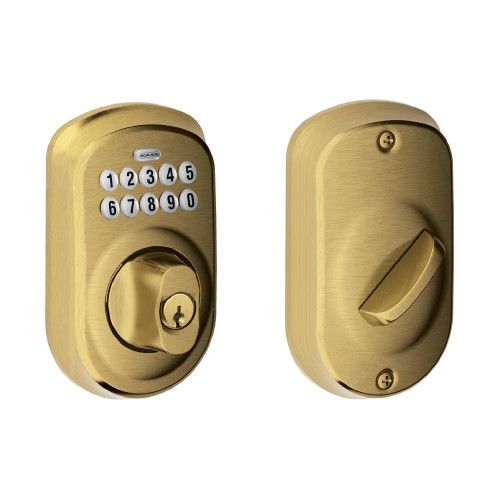Schlage Residential BE365 Electronic Keypad Deadbolt, Plymouth Trim, Antique Satin Brass Blackened