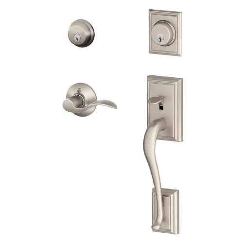 Schlage Residential F62 Addison Double Cylinder Handleset With Accent Entrance Lever Style, Left Hand Handing, Satin Nickel