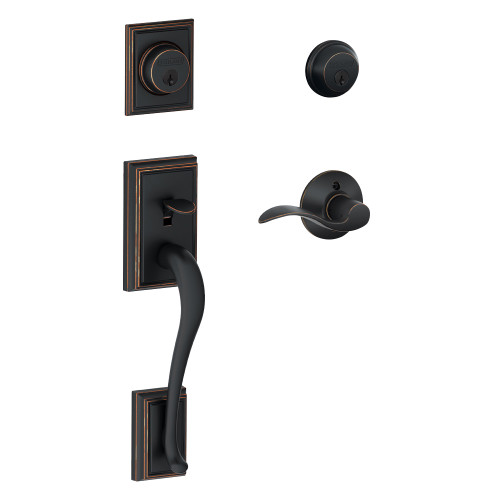Schlage Residential F62 Addison Double Cylinder Handleset With Accent Entrance Lever Style, Right Hand Handing, Aged Bronze