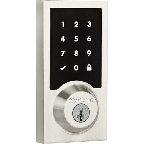 Kwikset Smartcode 916 Touchscreen Electronic Deadbolt Contemporary Smartkey With Home Connect, Round Corner Adjustable 20 Minute Ul Latch And Round Corner Strike, Bright Polished Chrome