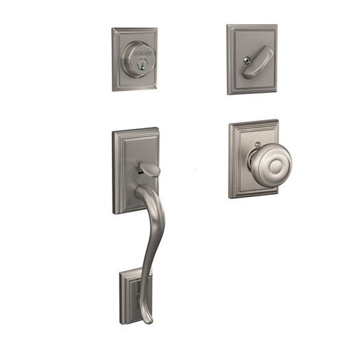 Schlage Residential F60 Addison Handleset/Entrance Georgian Knob Complete Lock Style Handleset, Satin Nickel