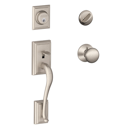 Schlage Residential F60 Addison Handleset/Entrance Plymouth Knob Complete Lock Style Handleset, Satin Nickel