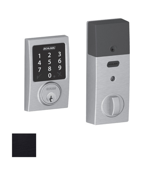 Schlage Residential BE468ZP Connect Deadbolt Touchscreen, Z-Wave Technology, No Alarm Function, Century Trim, Matte Black