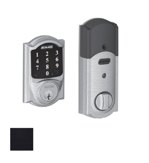 Schlage Residential BE468ZP Connect Deadbolt Touchscreen, Z-Wave Technology, No Alarm Function, Camelot Trim, Matte Black