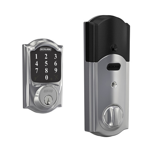 Schlage Residential BE468ZP Connect Deadbolt Touchscreen, Z-Wave Technology, No Alarm Function, Camelot Trim, Bright Polished Chrome
