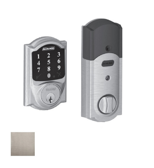 Schlage Residential BE468ZP Connect Deadbolt Touchscreen, Z-Wave Technology, No Alarm Function, Camelot Trim, Satin Nickel