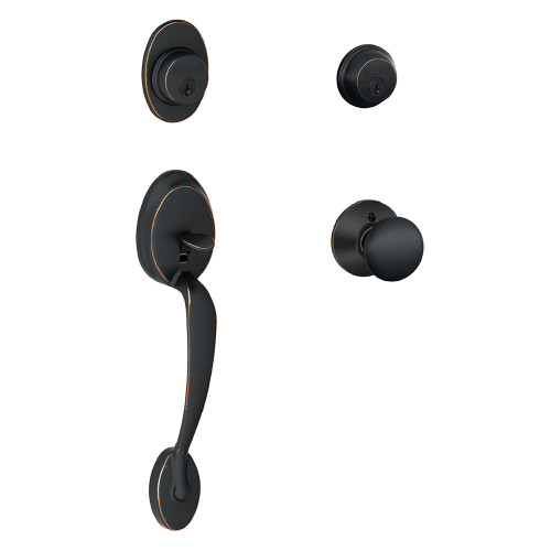 Schlage Residential F62 Plymouth Double Cylinder Handleset With Plymouth Entrance Knob Style, Aged Bronze