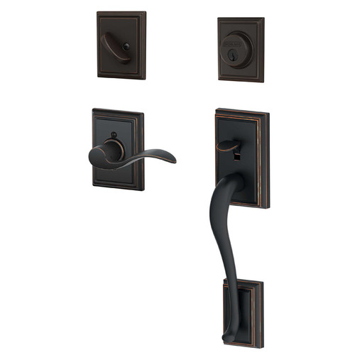 Schlage Residential F60 Addison Handleset/Entrance Accent Lever Complete Lock Style Handleset, Inside Rose, Right Hand, Aged Bronze