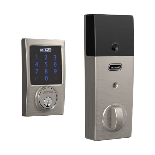 Schlage Residential BE469ZP Connect Deadbolt With Alarm In Vis Pack Touchscreen, Z-Wave Plus Technology, Century Trim, Satin Nickel