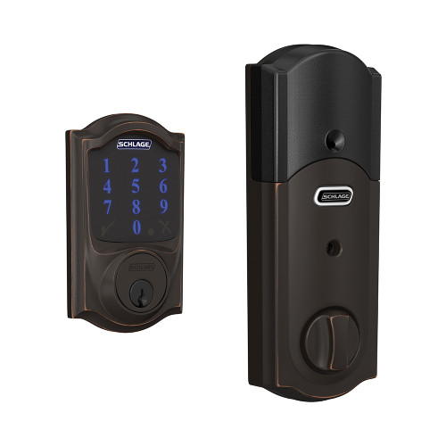 Schlage Residential BE469ZP Connect Deadbolt With Alarm Touchscreen, Z-Wave Plus Technology, Camelot Trim, Aged Bronze Schlage Residential BE469ZP Connect Deadbolt With Alarm Touchscreen, Z-Wave Plus Technology, Camelot Trim, Aged Bronze