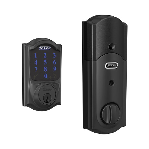 Schlage Residential BE469ZP Connect Deadbolt With Alarm Touchscreen, Z-Wave Plus Technology, Camelot Trim, Matte Black