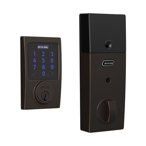 Schlage Residential BE469ZP Connect Deadbolt With Alarm Touchscreen, Z-Wave Plus Technology, Century Trim, Aged Bronze