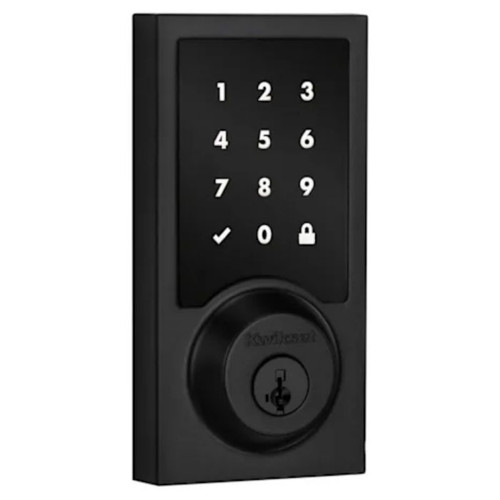 Kwikset Contemporary Push Button Electronic Deadbolt Smartkey, Z-Wave Wireless Protocol, Smartkey, Round Corner Adjustable 20 Minute Ul Latch, Round Corner Strike, Matte Black