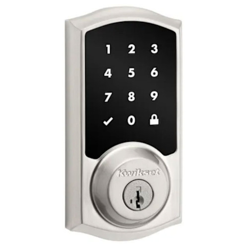 Kwikset Traditional Push Button Electronic Deadbolt Smartkey, Z-Wave Wireless Protocol, Smartkey, Round Corner Adjustable 20 Minute Ul Latch, Round Corner Strike, Satin Nickel Kwikset Traditional Push Button Electronic Deadbolt Smartkey, Z-Wave Wireless Protocol, Smartkey, Round Corner Adjustable 20 Minute Ul Latch, Round Corner Strike, Satin Nickel