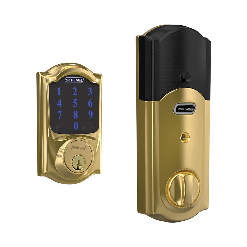 Schlage Residential BE469ZP Connect Deadbolt With Alarm Touchscreen, Z-Wave Plus Technology, Camelot Trim, Bright Polished Brass