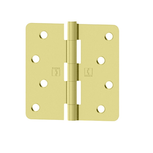 Hager Full Mortise Residential Hinge 5/8" Radius Corner Plain Bearing Steel 4" X 4", Satin Brass