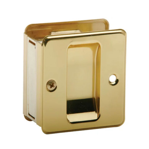 Schlage Residential Sc990B Square Pocket Door Lock Passage Function, Sliding Pull, Bright Polished Brass