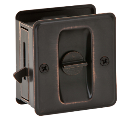 Ives Sliding Door Pull Privacy, For 1-3/8" To 1-1/2" S, 1/3/4" D X 2-1/4" H, Brass, B-/, Aged Bronze