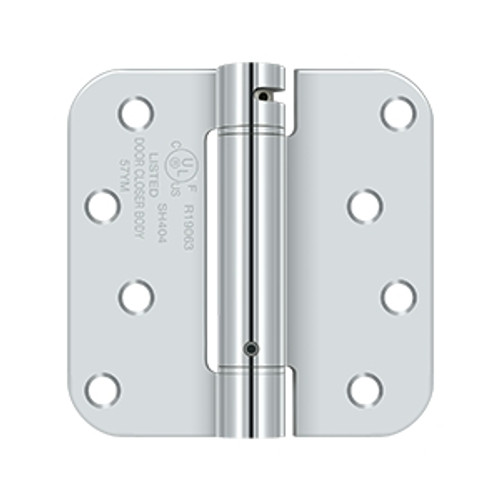 Deltana 4" X 4" X 5/8" Spring Hinge, Ul Listed Single Action, Round Corners, 0.097 Thickness, Bright Polished Chrome