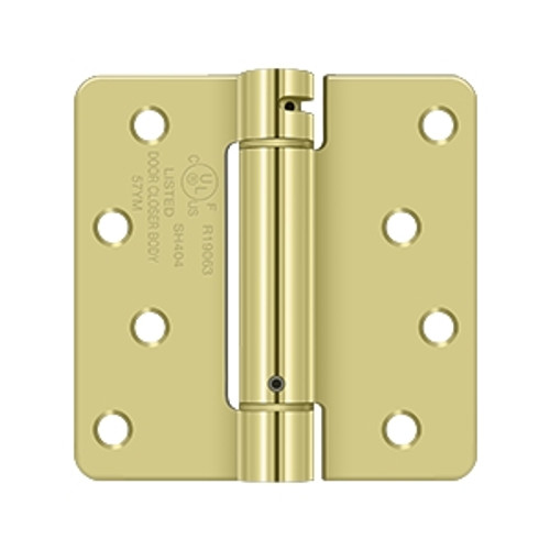 Deltana 4" X 4" X 1/4" Spring Hinge, Ul Listed Single Action, 1/ Round Corners, 0.097 Thickness, Bright Polished Brass Deltana 4" X 4" X 1/4" Spring Hinge, Ul Listed Single Action, 1/ Round Corners, 0.097 Thickness, Bright Polished Brass