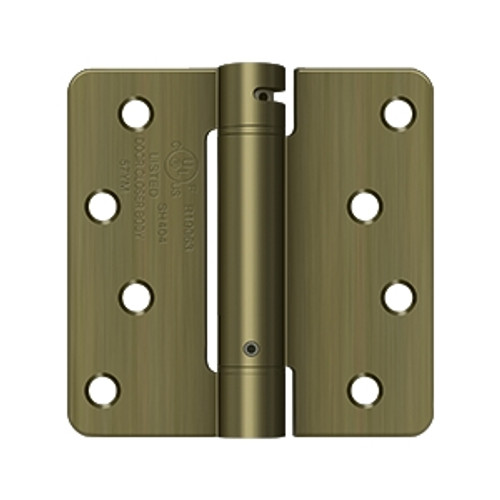 Deltana 4" X 4" X 1/4" Spring Hinge, Ul Listed Single Action, 1/ Round Corners, 0.097 Thickness, Satin Brass Blackened