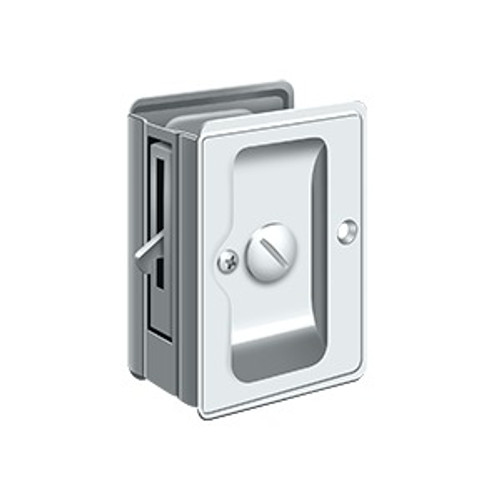 Deltana Pocket Door Lock-Privacy Hd, Adjustable, 3-1/4" X 2-1/4", Adjustable 1-3/8" To 1-3/4" Thickness, Bright Polished Chrome