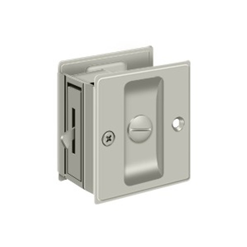 Deltana Pocket Door Lock-Privacy, 2-1/2" X 2-3/4", 1-3/8" Thickness, Satin Nickel