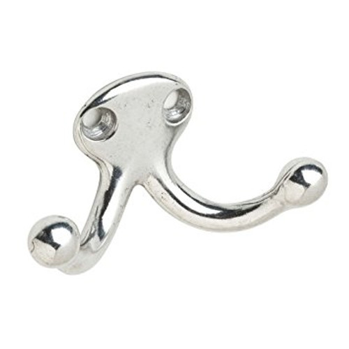 Ives Double Wardrobe Hook, Base: 1-1/16" High X 1-3/16" Wide, Projection: 1-3/32", Cast, /A92 Coat, Clear Coated Aluminum