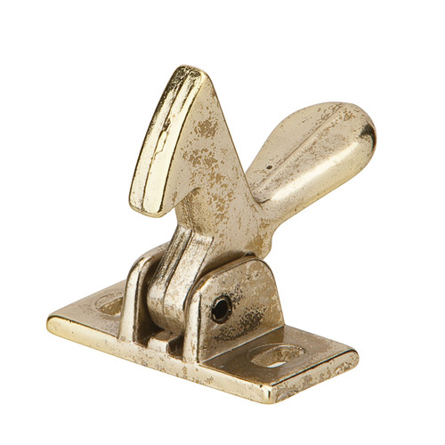 Ives Elbow Catch, Plate: 1-3/8" High X 5/8" Wide, Strike: 13/16" High X 5/8" Wide, Cast Aluminum, /A3, Bright Brass Plated
