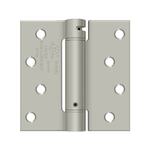 Deltana 4" X 4" Spring Hinge, Ul Listed Single Action, Square Corners, 0.097 Thickness, Satin Nickel
