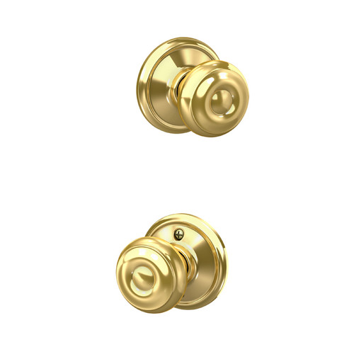 Schlage Residential F10 Georgian Passage Knob Lock In Vis Pack Function, Bright Polished Brass