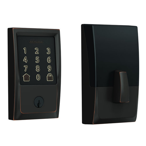Schlage Residential BE489WBC Encode Smart Wifi Single Cylinder Deadbolt With Touchscreen, Century Trim, Aged Bronze