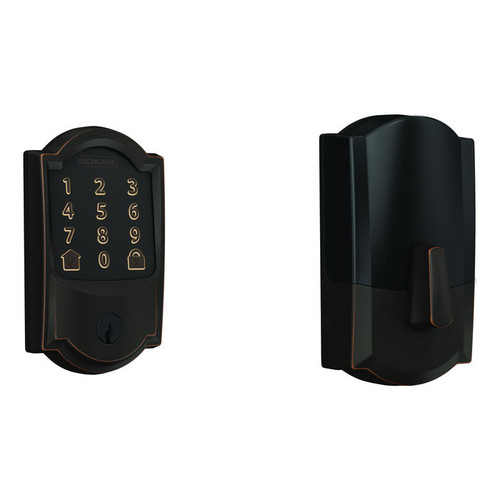 Schlage Residential BE489WBC Encode Smart Wifi Single Cylinder Deadbolt With Touchscreen, Camelot Trim, Aged Bronze