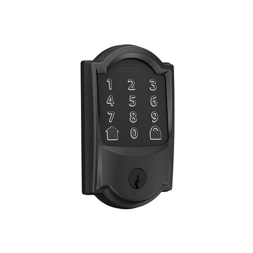 Schlage Residential BE489WBC Encode Smart Wifi Single Cylinder Deadbolt With Touchscreen, Camelot Trim, Matte Black