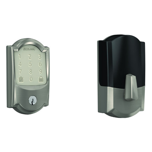 Schlage Residential BE489WBC Encode Smart Wifi Single Cylinder Deadbolt With Touchscreen, Camelot Trim, Satin Nickel