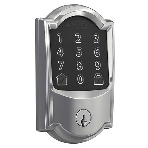Schlage Residential BE489WBC Encode Smart Wifi Single Cylinder Deadbolt With Touchscreen, Camelot Trim, Bright Polished Chrome