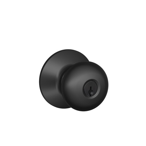 Schlage Residential F51A Plymouth Keyed Entry Knob Lock In Vis Pack Function, Matte Black