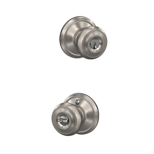 Schlage Residential F51A Georgian Keyed Entry Knob Lock In Vis Pack Function, Satin Nickel