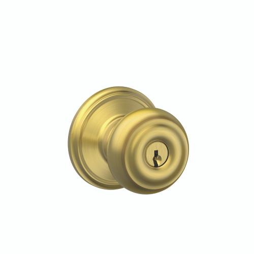 Schlage Residential F51A Georgian Keyed Entry Knob Lock In Vis Pack Function, Satin Brass