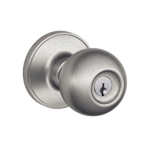 Schlage Residential J54 Builders Basics Keyed Entry Knob Lock Function, 2-3/8" Or 2-3/4" Adjustable Backset With Round Corners, Schlage C Keyway, Satin Stainless Steel